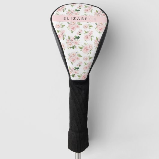 Roze Bloemen, Rozen, Waterverf Bloemen, Jouw naam Golfheadcover (Voorkant)
