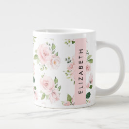 Roze Bloemen, Rozen, Waterverf Bloemen, Jouw naam Grote Koffiekop