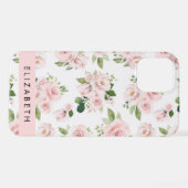 Roze Bloemen, Rozen, Waterverf Bloemen, Jouw naam iPhone Hoesje (Achterkant horizontaal)