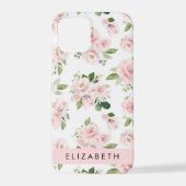 Roze Bloemen, Rozen, Waterverf Bloemen, Jouw naam iPhone Hoesje (Achterkant)