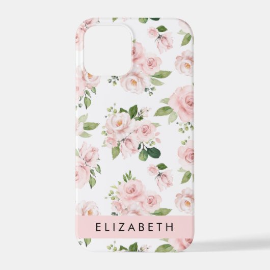 Roze Bloemen, Rozen, Waterverf Bloemen, Jouw naam iPhone Hoesje (Achterkant)