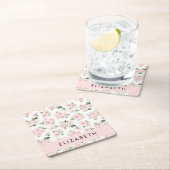 Roze Bloemen, Rozen, Waterverf Bloemen, Jouw naam Kartonnen Onderzetters (Insitu)