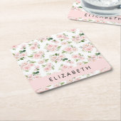 Roze Bloemen, Rozen, Waterverf Bloemen, Jouw naam Kartonnen Onderzetters (Schuin)