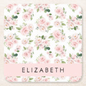 Roze Bloemen, Rozen, Waterverf Bloemen, Jouw naam Kartonnen Onderzetters (Voorkant)