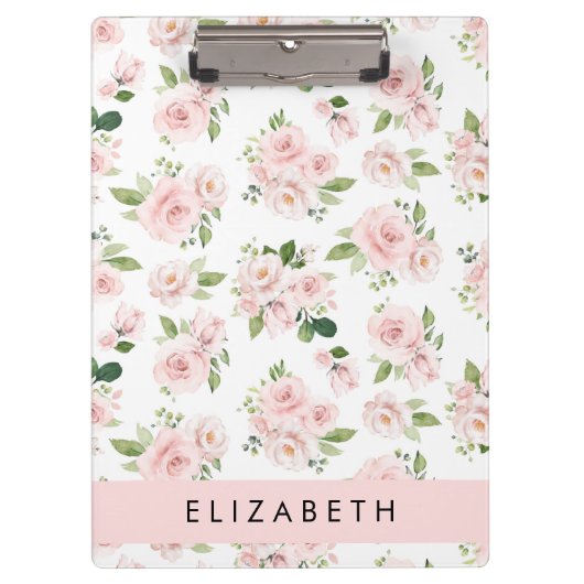 Roze Bloemen, Rozen, Waterverf Bloemen, Jouw naam Klembord (Voorkant)