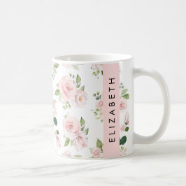Roze Bloemen, Rozen, Waterverf Bloemen, Jouw naam Koffiemok