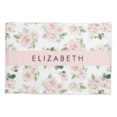 Roze Bloemen, Rozen, Waterverf Bloemen, Jouw naam Kussensloop (Achterkant)