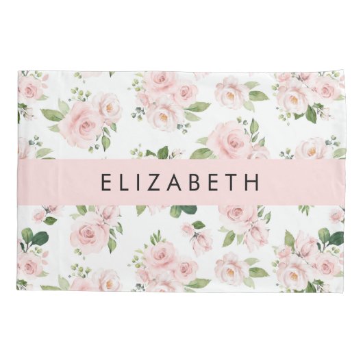 Roze Bloemen, Rozen, Waterverf Bloemen, Jouw naam Kussensloop (Achterkant)