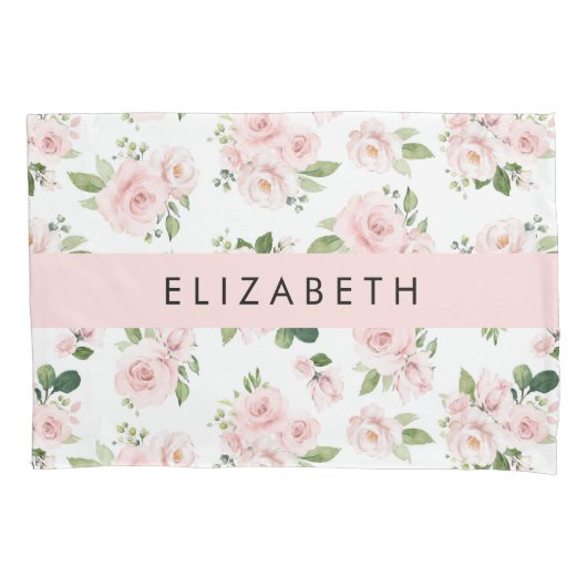 Roze Bloemen, Rozen, Waterverf Bloemen, Jouw naam Kussensloop (Voorkant)