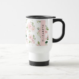 Roze Bloemen, Rozen, Waterverf Bloemen, Jouw naam Reisbeker