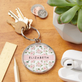 Roze Bloemen, Rozen, Waterverf Bloemen, Jouw naam Sleutelhanger