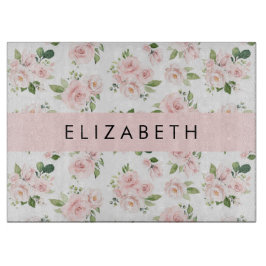 Roze Bloemen, Rozen, Waterverf Bloemen, Jouw naam Snijplank