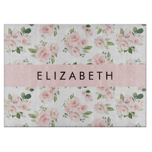 Roze Bloemen, Rozen, Waterverf Bloemen, Jouw naam Snijplank (Voorkant)