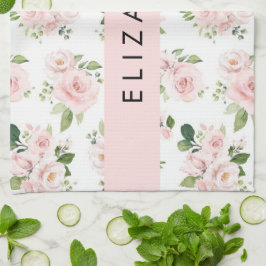 Roze Bloemen, Rozen, Waterverf Bloemen, Jouw naam Theedoek