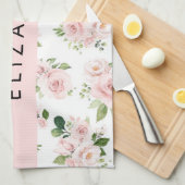 Roze Bloemen, Rozen, Waterverf Bloemen, Jouw naam Theedoek (Quarter Fold)