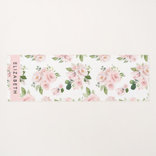 Roze Bloemen, Rozen, Waterverf Bloemen, Jouw naam Yogamat (Achterkant (horizontaal))
