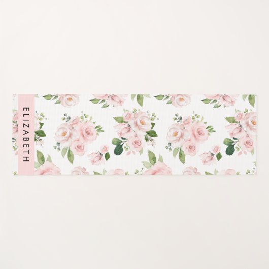 Roze Bloemen, Rozen, Waterverf Bloemen, Jouw naam Yogamat (Voorkant (horizontaal))