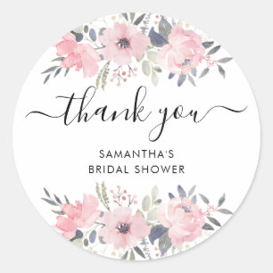 Roze Bloemen Rozen Waterverf Script Dank u Ronde Sticker