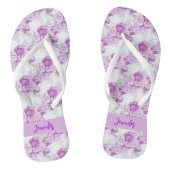 Roze bloemen rozen wit naamscript teenslippers (Voetbed)