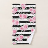  Roze Bloemen Rozen Zwart Strepen Waterverf Bad Handdoek (Handdoek)