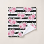  Roze Bloemen Rozen Zwart Strepen Waterverf Bad Handdoek (Wasdoekje)