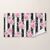  Roze Bloemen Rozen Zwart Strepen Waterverf Bad Handdoek (Handdoek)