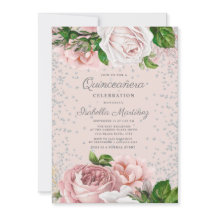 Roze bloemen rozentuin Zilveren glitter Quinceañer