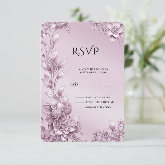 Roze Bloemen RSVP Kaart (Staand voorkant)