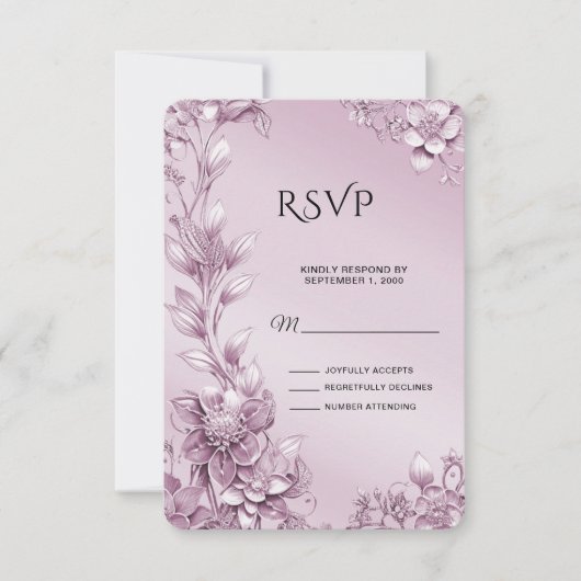 Roze Bloemen RSVP Kaart (Voorkant)