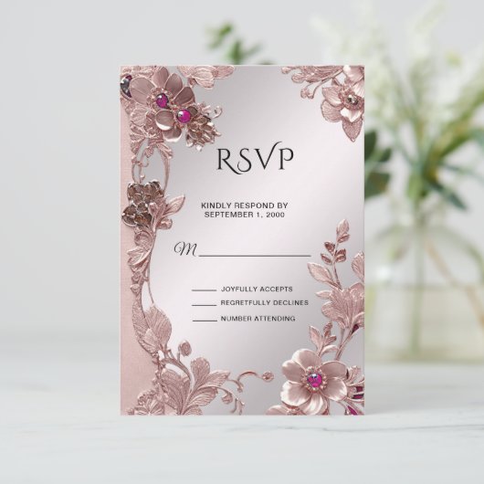 Roze  Bloemen RSVP Kaart
