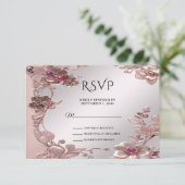Roze Bloemen RSVP Kaart (Staand voorkant)