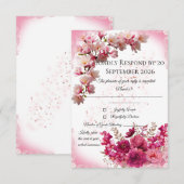 Roze bloemen RSVP kaart op wit (Voorkant / Achterkant)