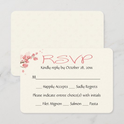Roze Bloemen RSVP Kersenbloesem Bloemen Huwelijk (Voorkant / Achterkant)