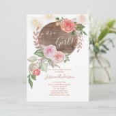 Roze Bloemen Rustiek Baby shower Kaart (Staand voorkant)