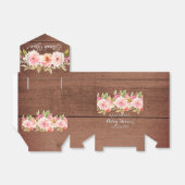 Roze bloemen rustiek bruin hout baby shower bedankdoosjes (Uitgevouwen)