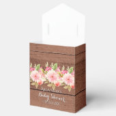 Roze bloemen rustiek bruin hout baby shower bedankdoosjes (Geopend)