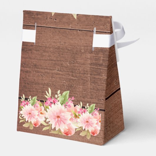 Roze bloemen rustiek bruin hout baby shower bedankdoosjes (Achterkant)