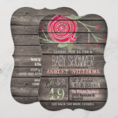 Roze Bloemen, Rustiek Country Wood Baby shower Kaart (Voorkant / Achterkant)