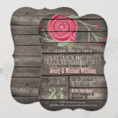 Roze Bloemen Rustiek Country Wood Housewarming Par Kaart (Voorkant / Achterkant)