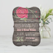 Roze Bloemen Rustiek Country Wood Housewarming Par Kaart (Staand voorkant)
