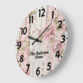 Roze Bloemen Rustiek Grote Klok (Hoek)