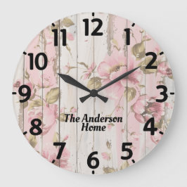 Roze Bloemen Rustiek Grote Klok