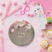 Roze Bloemen Rustiek Hout Country Wedding Papieren Bordje (Feest)