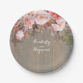 Roze Bloemen Rustiek Hout Country Wedding Papieren Bordje