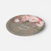 Roze Bloemen Rustiek Hout Country Wedding Papieren Bordje (Gekanteld)