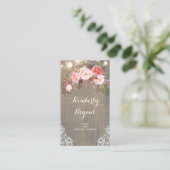 Roze Bloemen Rustiek Hout Kant String Lichten Visitekaartje (Staand voorkant)