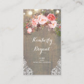 Roze Bloemen Rustiek Hout Kant String Lichten Visitekaartje (Voorkant)