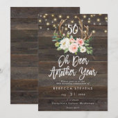 Roze Bloemen Rustiek Hout Lichten 50ste Verjaardag Kaart (Voorkant / Achterkant)