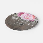 Roze Bloemen Rustiek Hout Lights Wedding Papieren Bordje (Gekanteld)