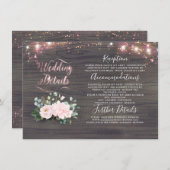 Roze Bloemen Rustiek Land Bruiloft Informatie Informatiekaartje (Voorkant / Achterkant)